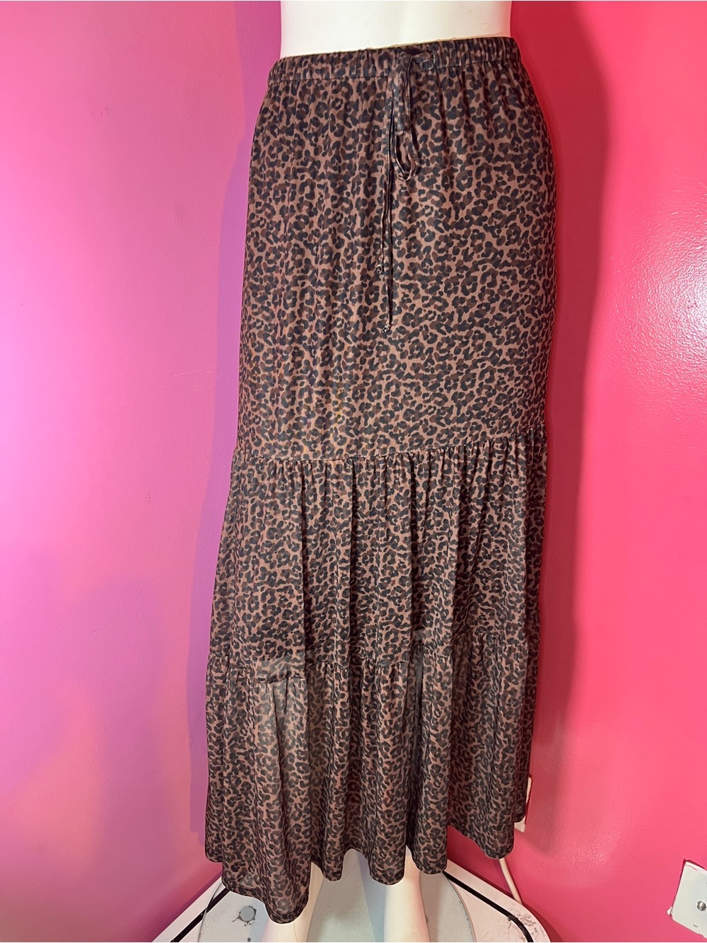 Maurices Leopard Print Mesh Tiered Maxi Skirt size large